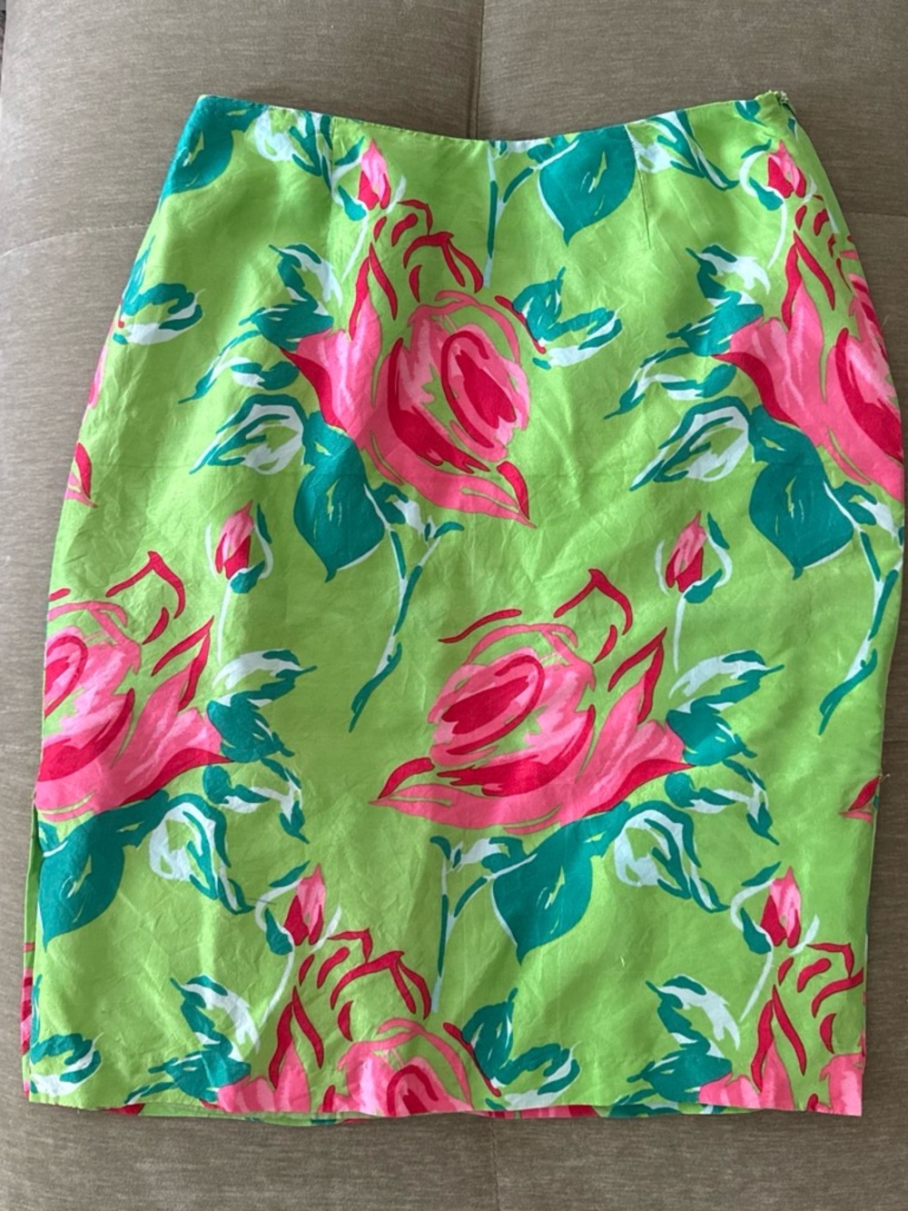Floral Pencil Skirt in Lime Green and Hot Pink